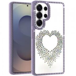 Samsung s26 Ultra Beautiful ANGEL Hearts Glitter Shimmer Diamond Edged Hybrid Case - Purple