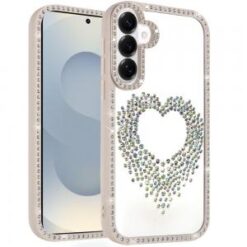 Samsung s26 Beautiful ANGEL Hearts Glitter Shimmer Diamond Edged Hybrid Case - Beige