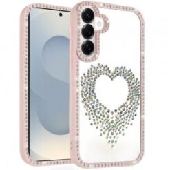 Samsung s26 Beautiful ANGEL Hearts Glitter Shimmer Diamond Edged Hybrid Case - Pink