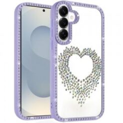 Samsung s26 Beautiful ANGEL Hearts Glitter Shimmer Diamond Edged Hybrid Case - Purple