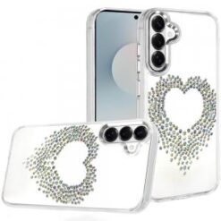 Samsung s26 Plus Angel Hearts Bling Shimmer Colorful Glitter Chrome Plusd Hybrid Case - Silver