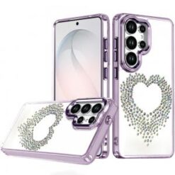 Samsung s26 Ultra Angel Hearts Bling Shimmer Colorful Glitter Chrome Edged Hybrid Case - Purple
