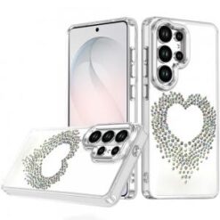 Samsung s26 Ultra Angel Hearts Bling Shimmer Colorful Glitter Chrome Edged Hybrid Case - Silver