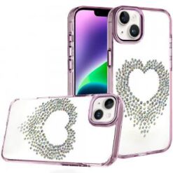 iPhone 13/14 Angel Hearts Bling Shimmer Colorful Glitter Chrome Edged Hybrid Case - Purple