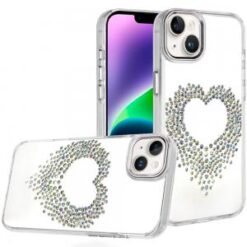 iPhone 13/14 Angel Hearts Bling Shimmer Colorful Glitter Chrome Edged Hybrid Case - Silver