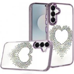 Samsung s26 Angel Hearts Bling Shimmer Colorful Glitter Chrome Edged Hybrid Case - Purple