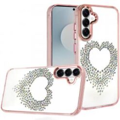 Samsung s26 Angel Hearts Bling Shimmer Colorful Glitter Chrome Edged Hybrid Case - Rose Gold