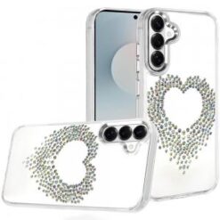 Samsung s26 Angel Hearts Bling Shimmer Colorful Glitter Chrome Edged Hybrid Case - Silver