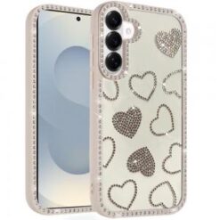 Samsung s26 Spread Love Glitter Shimmer Diamond Edged Hybrid Case - Beige