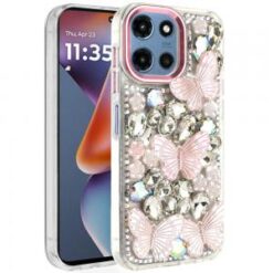 For Moto G 5G 2025/2026 - G Play 2026 - Lavished Floral Butterfly Bling Stones Hybrid Case - Pink