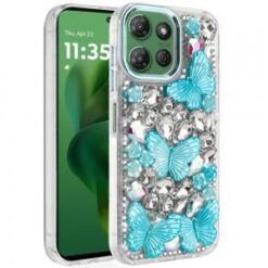 Moto G Power 2026/2025 Lavished Floral Butterfly Bling Stones Hybrid Case - Blue
