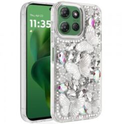 Moto G Power 2026/2025 Lavished Floral Butterfly Bling Stones Hybrid Case - Silver