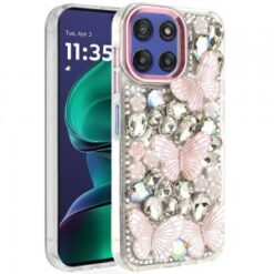 Moto G Stylus 5G 2026/2025 Lavished Floral Butterfly Bling Stones Hybrid Case - Pink