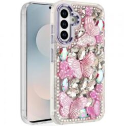 Samsung s26 Lavished Floral Butterfly Bling Stones Hybrid Case - Purple