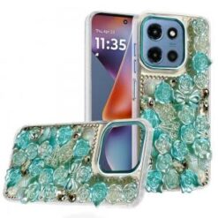For Moto G 5G 2025/2026 - G Play 2026 - Muti-Color Rose Bling Stones Ornaments Case - Blue