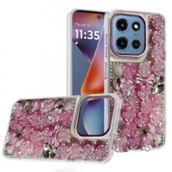 For Moto G 5G 2025/2026 - G Play 2026 - Muti-Color Rose Bling Stones Ornaments Case - Pink