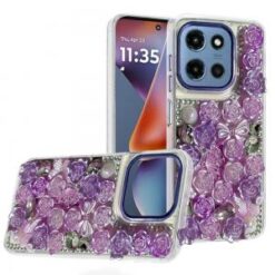 For Moto G 5G 2025/2026 - G Play 2026 - Muti-Color Rose Bling Stones Ornaments Case - Purple