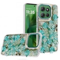 Moto G Power 2026/2025 Muti-Color Rose Bling Stones Ornaments Case - Blue