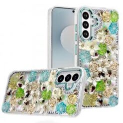 Samsung s26 Muti-Color Rose Bling Stones Ornaments Case - Green