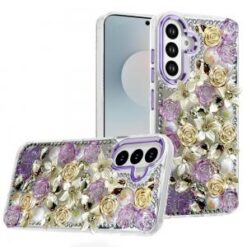 Samsung s26 Muti-Color Rose Bling Stones Ornaments Case - Purple