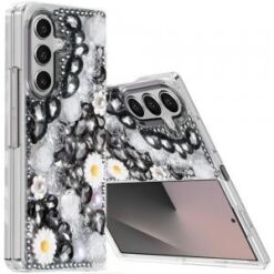 Samsung Z Fold 7 Spectacular Full Bling Stones Glitter HQ Hybrid Floral Series - Black