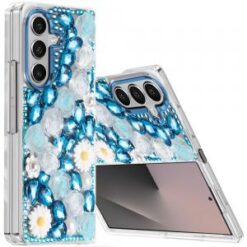Samsung Z Fold 7 Spectacular Full Bling Stones Glitter HQ Hybrid Floral Series - Blue
