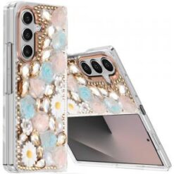 Samsung Z Fold 7 Spectacular Full Bling Stones Glitter HQ Hybrid Floral Series - Gold