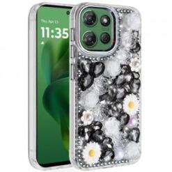 Moto G Power 2026/2025 Spectacular Full Bling Stones Glitter HQ Hybrid Floral Series - Black