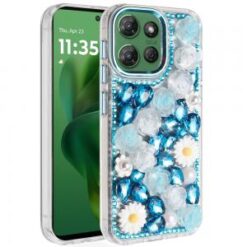Moto G Power 2026/2025 Spectacular Full Bling Stones Glitter HQ Hybrid Floral Series - Blue