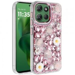 Moto G Power 2026/2025 Spectacular Full Bling Stones Glitter HQ Hybrid Floral Series - Pink