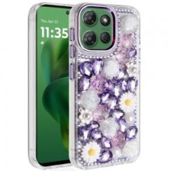 Moto G Power 2026/2025 Spectacular Full Bling Stones Glitter HQ Hybrid Floral Series - Purple