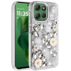 Moto G Power 2026/2025 Spectacular Full Bling Stones Glitter HQ Hybrid Floral Series - White