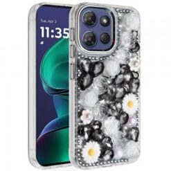 Moto G Stylus 5G 2026/2025 Spectacular Full Bling Stones Glitter HQ Hybrid Floral Series - Black