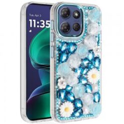 Moto G Stylus 5G 2026/2025 Spectacular Full Bling Stones Glitter HQ Hybrid Floral Series - Blue