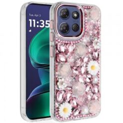 Moto G Stylus 5G 2026/2025 Spectacular Full Bling Stones Glitter HQ Hybrid Floral Series - Pink