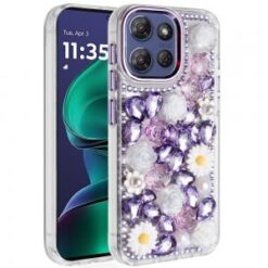 Moto G Stylus 5G 2026/2025 Spectacular Full Bling Stones Glitter HQ Hybrid Floral Series - Purpl