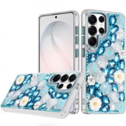 Samsung s26 Ultra Spectacular Full Bling Stones Glitter HQ Hybrid Floral Series - Blue