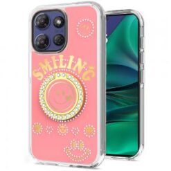 Moto G Stylus 5G 2026/2025 Smiling Glitter Ornament Bling With Ring Stand Hybrid Case Cover - Pi