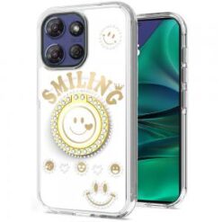 Moto G Stylus 5G 2026/2025 Smiling Glitter Ornament Bling With Ring Stand Hybrid Case Cover - Wh