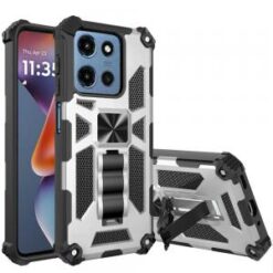 For Moto G 5G 2025/2026 - G Play 2026 - Machine Design Hybrid with Kickstand - Silver