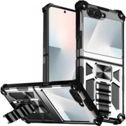 Samsung Z Flip 6/Z Flip 7 FE Machine Design Hybrid with Kickstand - Silver