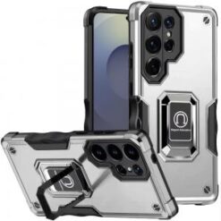 Samsung s26 Ultra OPTIMUM Magnetic Ring Stand Hybrid Case Cover - Silver