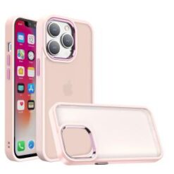 iPhone 13/14 Polished Oil Thick Acrylic Metal Button Hybrid Case Cover - Light Pink