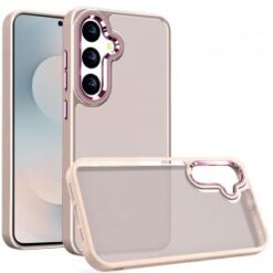Samsung s26 Plus Polished Oil Thick Acrylic Metal Button Hybrid Case Cover - Beige