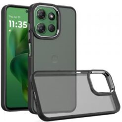 Moto G Power 2026/2025 Polished Oil Thick Acrylic Metal Button Hybrid Case Cover - Black