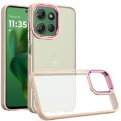 Moto G Power 2026/2025 Polished Oil Thick Acrylic Metal Button Hybrid Case Cover - Beige