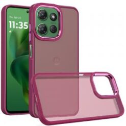 Moto G Power 2026/2025 Polished Oil Thick Acrylic Metal Button Hybrid Case Cover - Burgundy