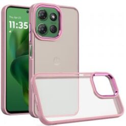 Moto G Power 2026/2025 Polished Oil Thick Acrylic Metal Button Hybrid Case Cover - Light Pink