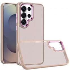 Samsung s26 Ultra Polished Oil Thick Acrylic Metal Button Hybrid Case Cover - Beige