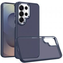 Samsung s26 Ultra Polished Oil Thick Acrylic Metal Button Hybrid Case Cover - Dark Blue